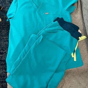 Figs Vibrant Blue Scrubs- top and bottoms